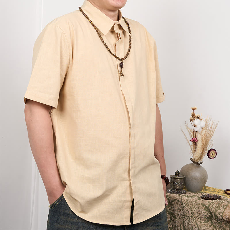 Men's Short Sleeve Button Casual Cotton Linen Shirt