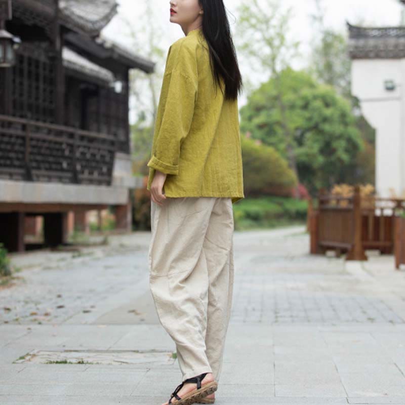 Ramie Linen Blouse Women Shirt Top Chinese Hanfu Style Clothing