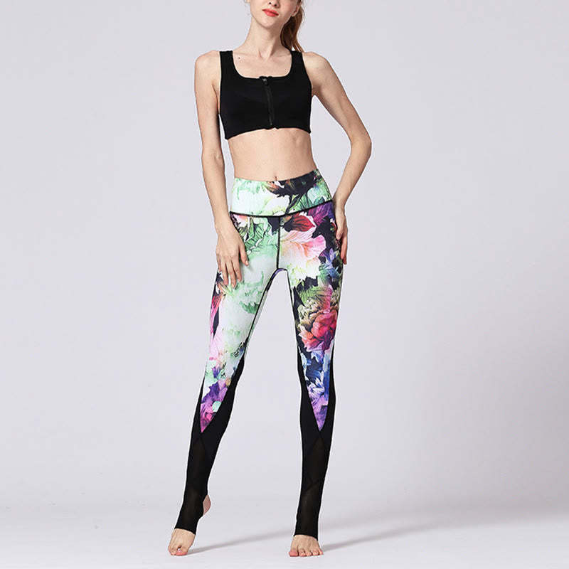 Rose Peony Flower Print Design Sports Fitness Yoga Leggings Women's Yoga Pants