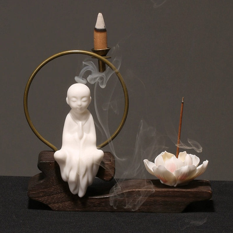 Ceramic Lotus Healing Meditation Incense Burner Decoration