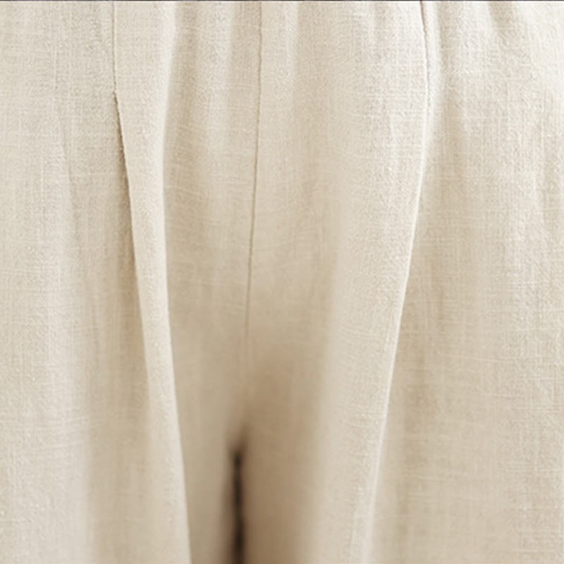 Casual Solid Color Tapered Elastic Waistband Cotton Linen Women's Pants With Pockets