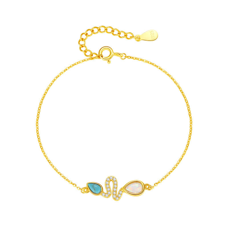 925 Sterling Silver Turquoise Opal Year Of The Snake Protection Bracelet