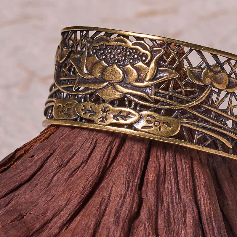 Hollow Lotus Silver Plated Copper Healing Enlightenment Bracelet Bangle
