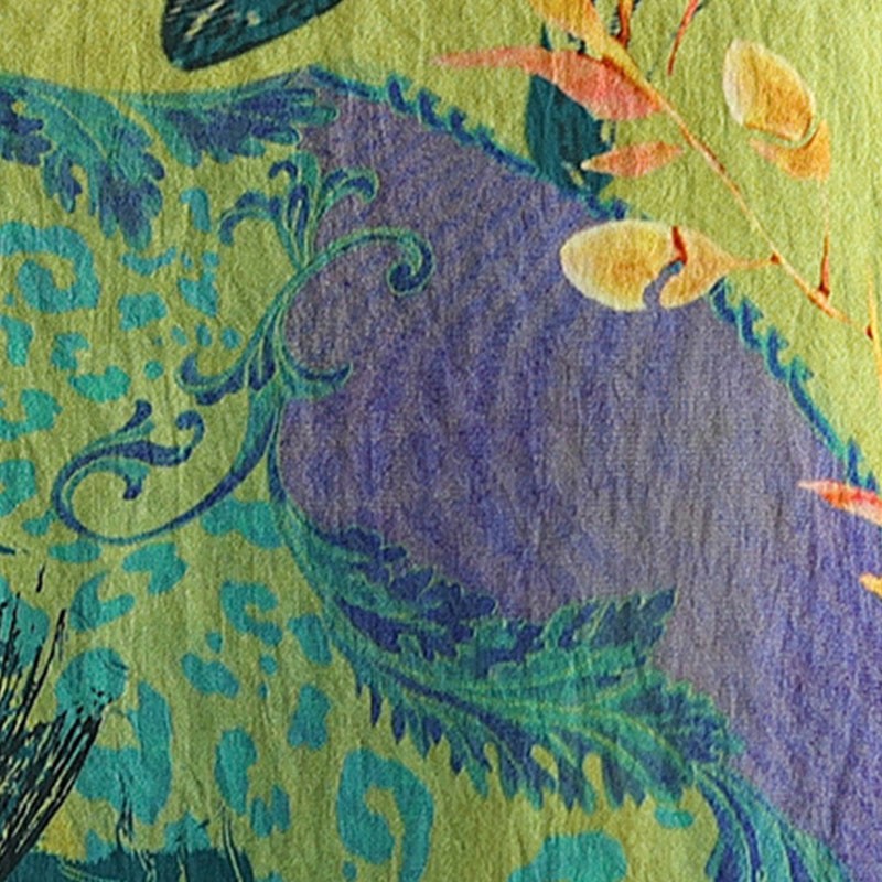 Yellow Green Flowers Three Quarter Sleeve Linen T-shirt Tee