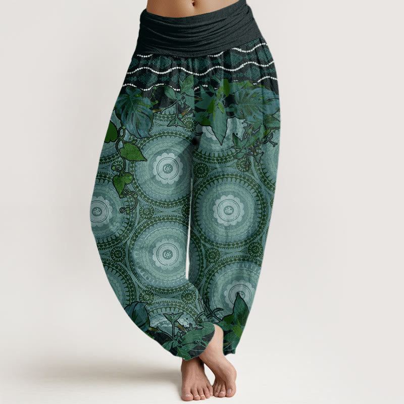 Circular Mandara Leaves Women's Elastic Waist Harem Pants