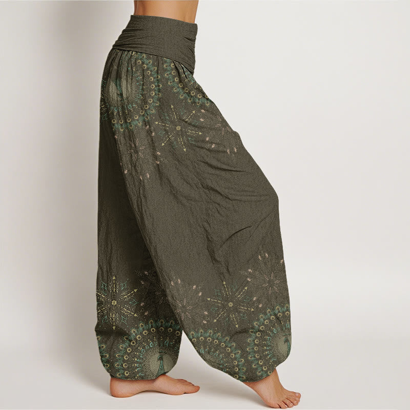 Peacocks Colorful Feathers Geometric Pattern Design Women's Elastic Waist Harem Pants