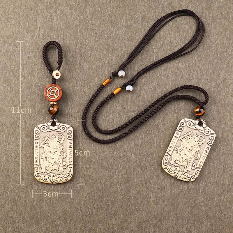 God of Wealth Zhao Gongming Copper Protection Necklace Pendant Key Chain