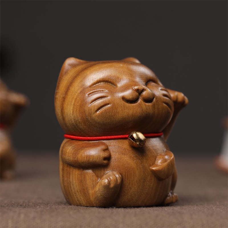 Green Sandalwood Small Mini Cute Lucky Cat Peace Decorations