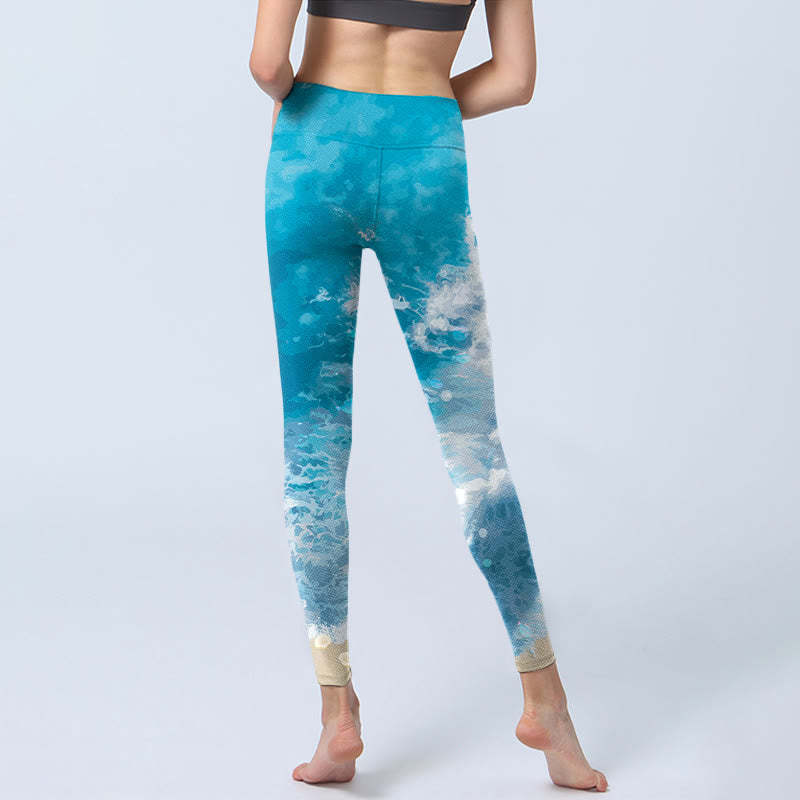 Ocean Waves Fish Gym Leggings Women's Yoga Pants