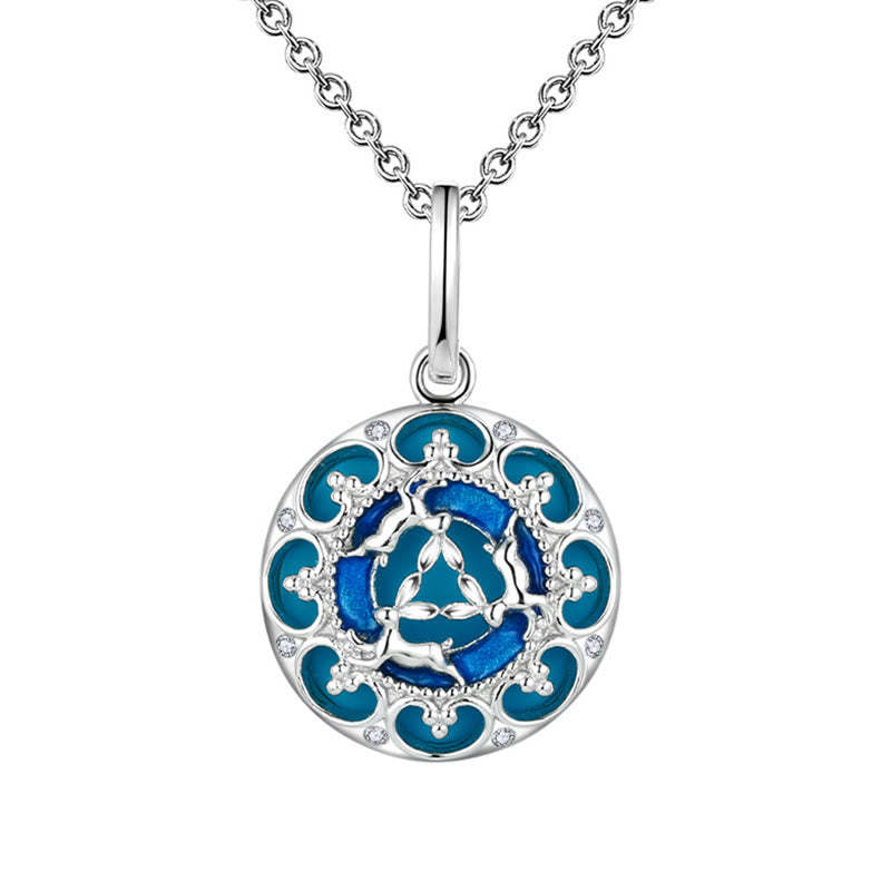925 Sterling Silver Round Turquoise Three Rabbits Balance Necklace Pendant