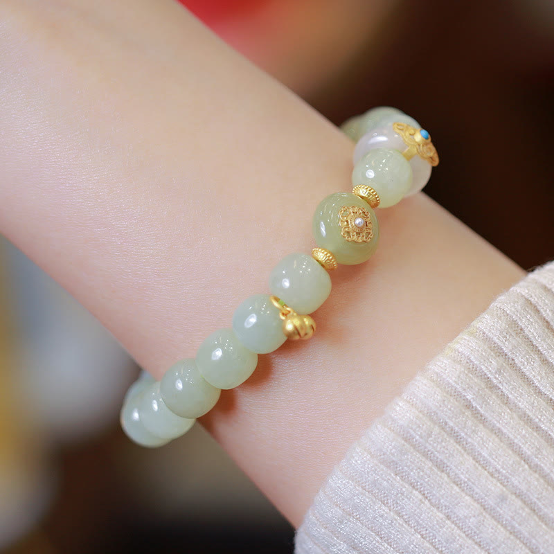 925 Sterling Silver Plated Gold Natural Hetian Jade Luck Necklace Pendant Bracelet Set