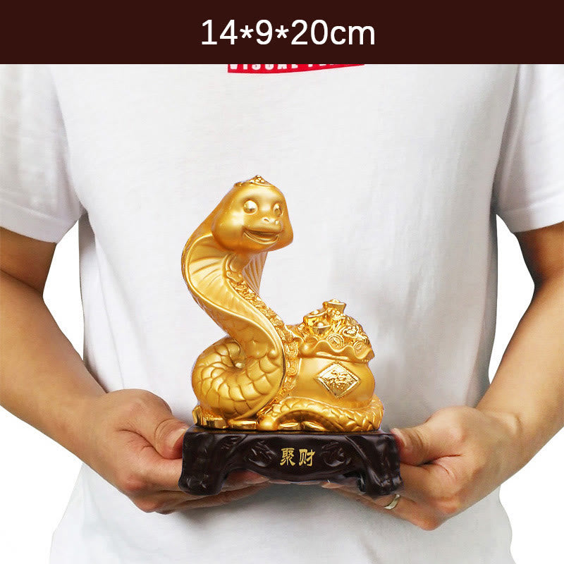 Year Of The Snake Fu Character Treasure Bowl Ingots Gather Wealth Resin Home Statue Decoration