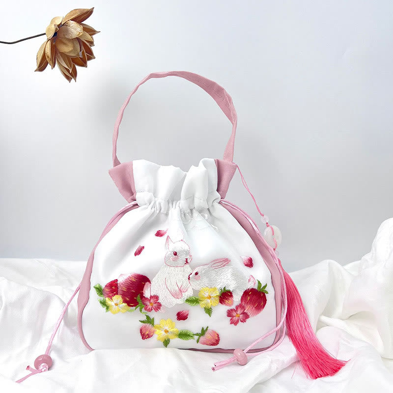 Suzhou Embroidery Rabbit Lotus Epiphyllum Peony Magnolia Silk Tote Crossbody Bag Shoulder Bag Handbag