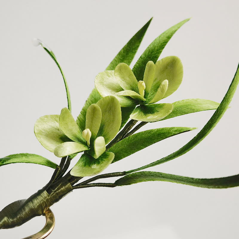 Handmade Velvet Flower Mulberry Silk Green Flowers Leaves Brooch Hairpin