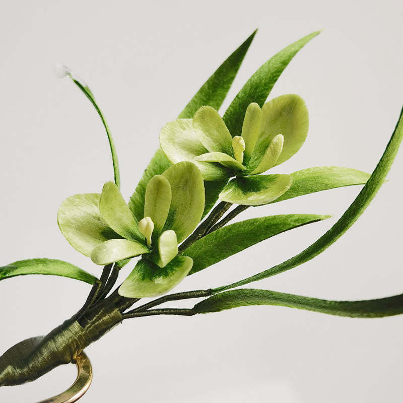 Handmade Velvet Flower Mulberry Silk Green Flowers Leaves Brooch Hairpin