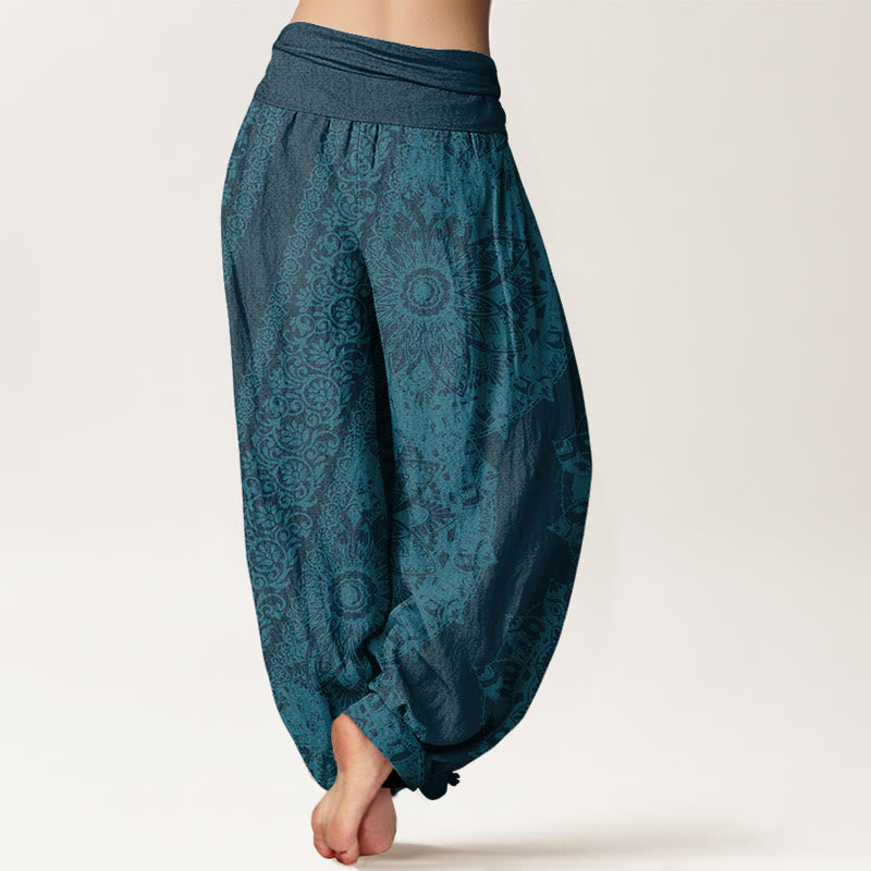 Mandala Pattern Parallel Flowers Women's Elastic Waist Harem Pants