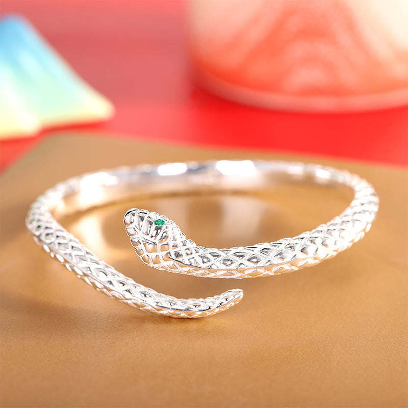 999 Sterling Silver Year Of The Snake Protection Cuff Bracelet Bangle