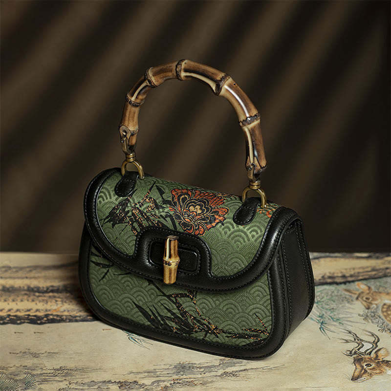 Curve Flower Bamboo Handle Xiangyunsha Silk Crossbody Bag Hangbags