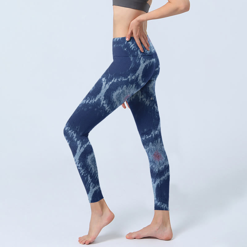 Navy Blue White Design Gym Leggings Women's Yoga Pants