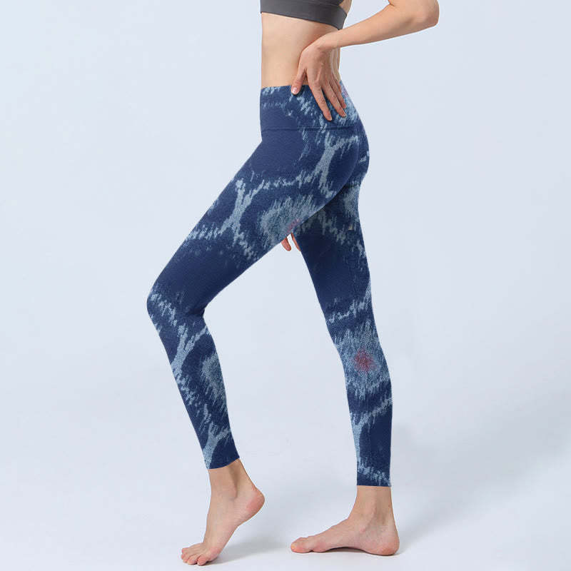 Navy Blue White Design Gym Leggings Women's Yoga Pants
