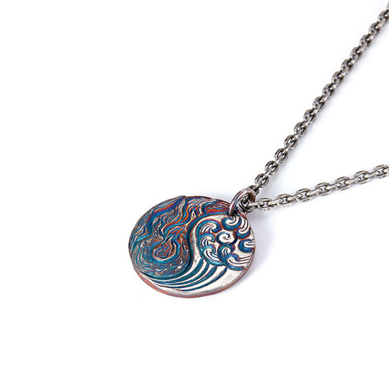 990 Sterling Silver Yin Yang Water and Fire Balance Necklace Pendant