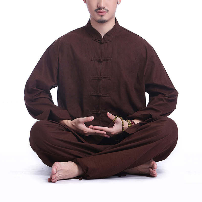 Chinese Frog Button Design Meditation Prayer Cotton Linen Spiritual Zen Practice Yoga Clothing Men's Set