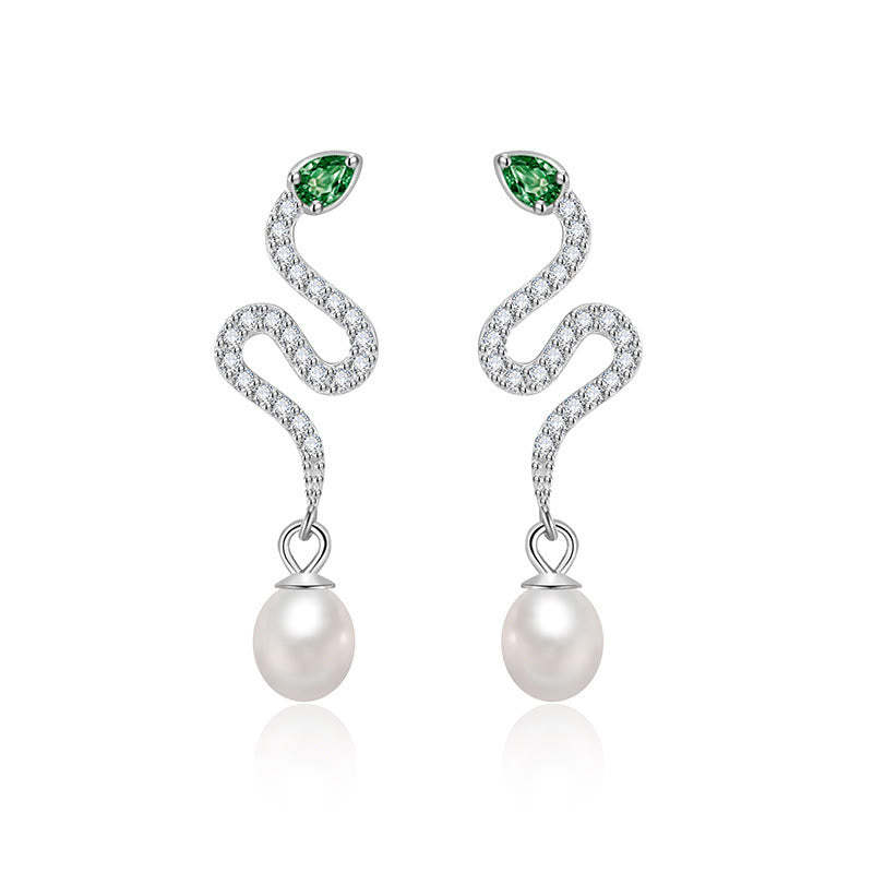 925 Sterling Silver Pearl Year Of The Snake Blessing Earrings