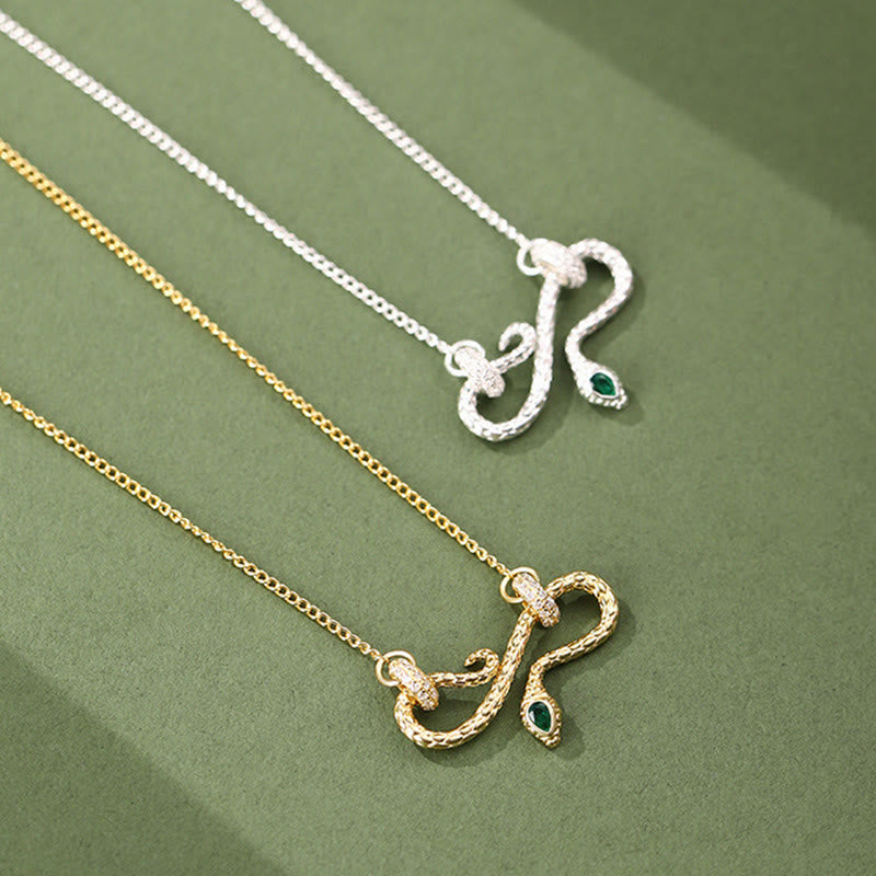 999 Sterling Silver Year of the Snake Coiling Snake Infinite Symbol Blessing Necklace Pendant