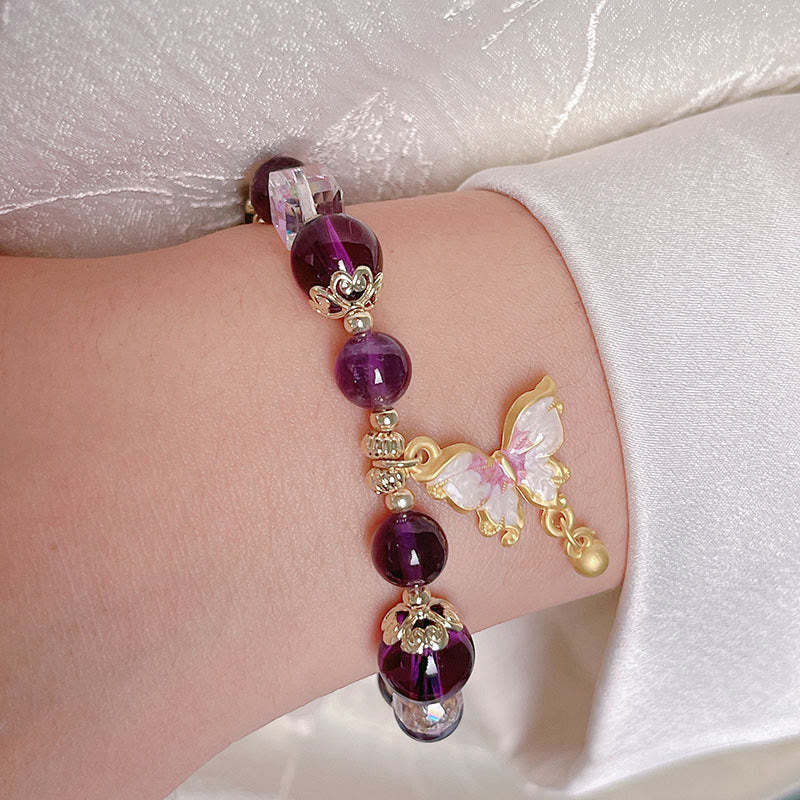 Natural Amethyst Sun Stone Butterfly Peace Bracelet