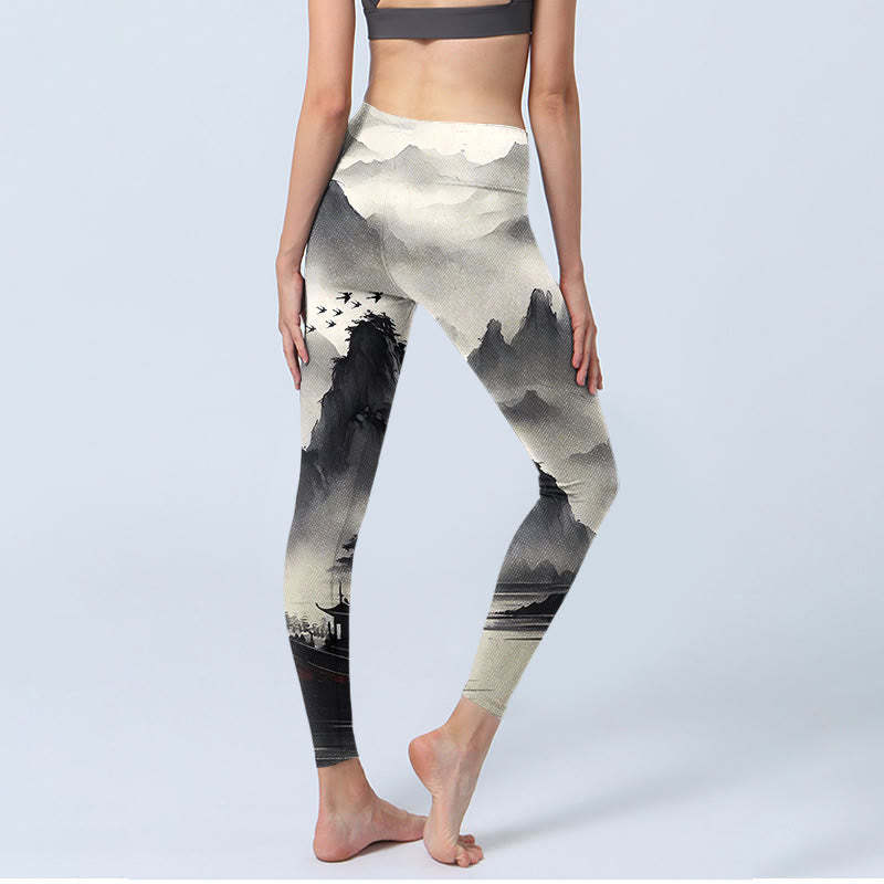 Splash-ink Landscape Painting Print Fitness Leggings Women's Yoga Pants