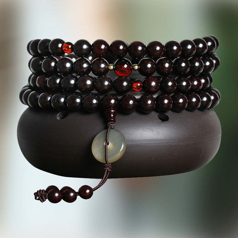108 Mala Beads 4.8 Stars With Gold Star Indian Small Leaf Red Sandalwood Amber Turquoise Chinese Knotting Blessing Bracelet