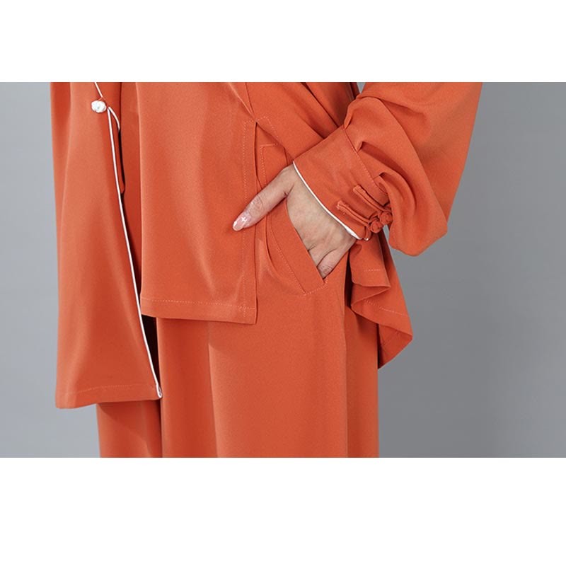 2Pcs Fall Solid Color Frog-Button Tai Chi Meditation Qigong Zen Practice Unisex Cotton Clothing Set
