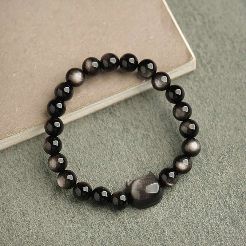 Gold Sheen Obsidian Silver Sheen Obsidian Lovely Paw Lucky Cat Protection Bracelet