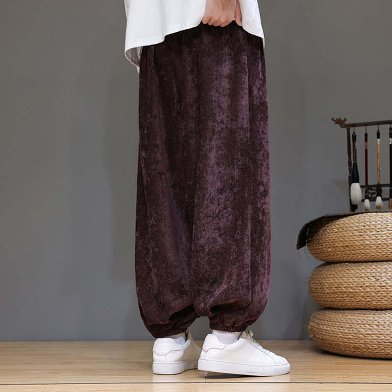 Fall Winter Men's Drawstring Chenille Harem Pants With Pockets