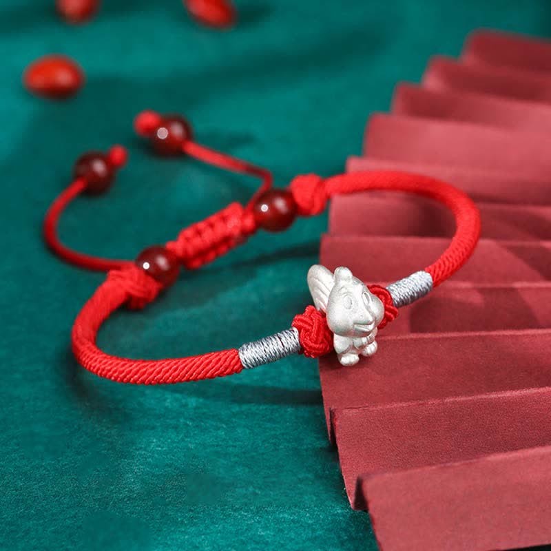 999 Sterling Silver Chinese Zodiac Luck Strength Red String Bracelet