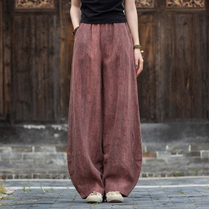 Ramie Cotton Linen Pants Tie-dye Design Trousers Loose Zen Yoga Women's Pants with Pockets