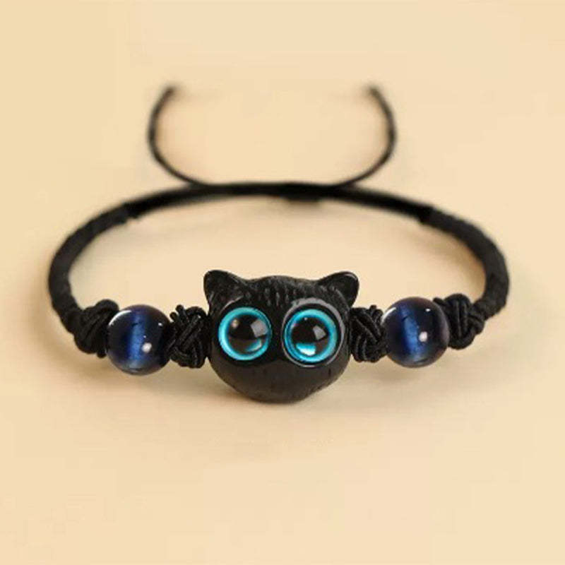 Cute Ebony Wood Cat Head Pattern Peace Bracelet