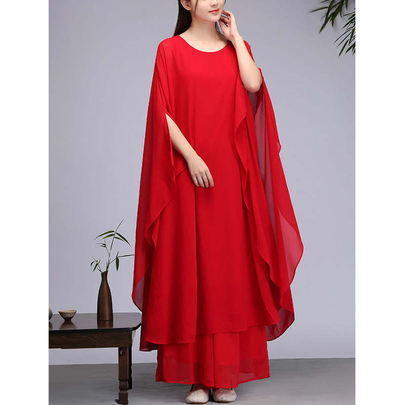 Simple Pattern Midi Dress Wide Leg Pants Meditation Spiritual Zen Practice Yoga Dance Clothing
