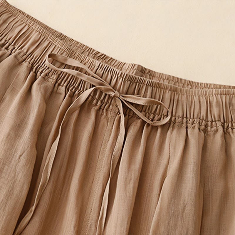 Casual Loose Double Layer 7-8 Length Cropped Pants Women's Cotton Harem Pants With Pockets