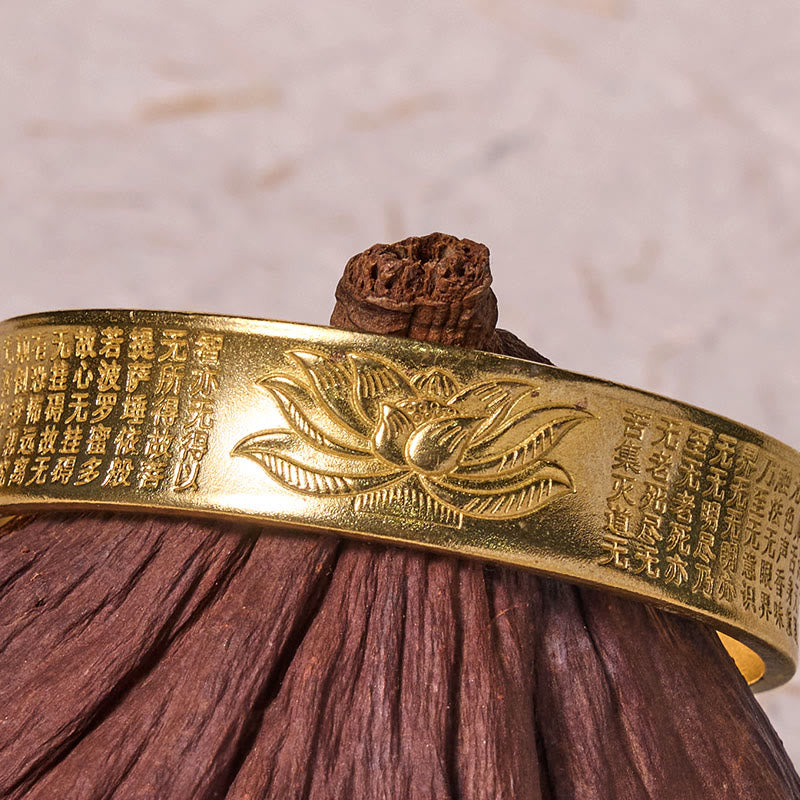 Heart Sutra Lotus Flower Copper Brass Peace Cuff Bracelet Bangle