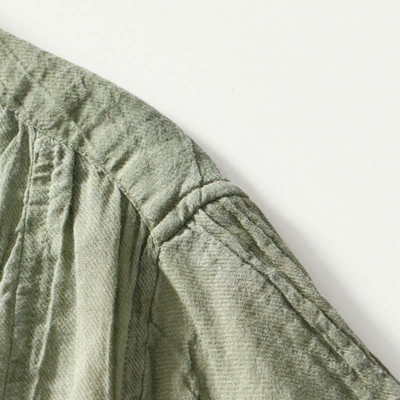Causal Plain Lapel Ramie Linen Half Button Men's Shirt
