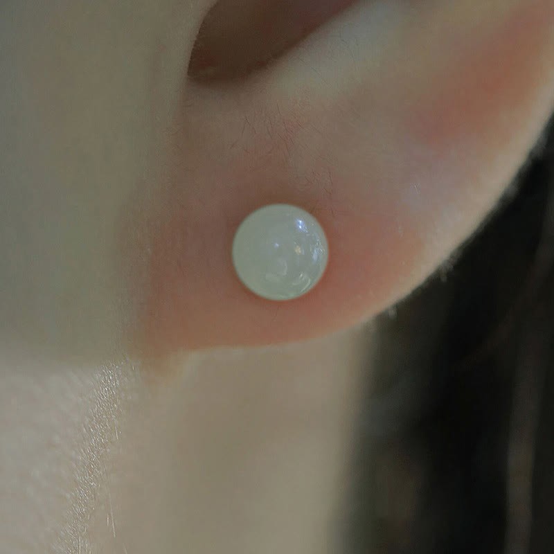 Round Jade Beaded Luck Stud Earrings