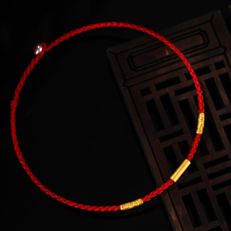 999 Gold Bead Handmade Four Thread Wishful Knots Braided Protection Bracelet