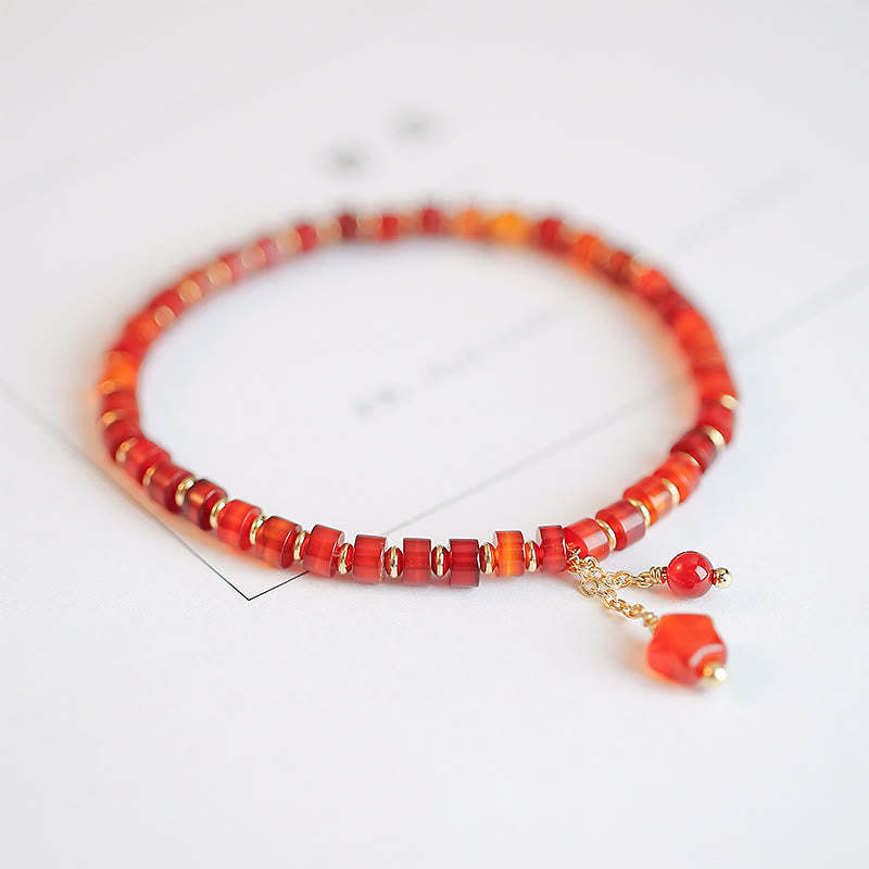 Natural Red Agate Endless Knot Four Leaf Clover Star Confidence String Bracelet