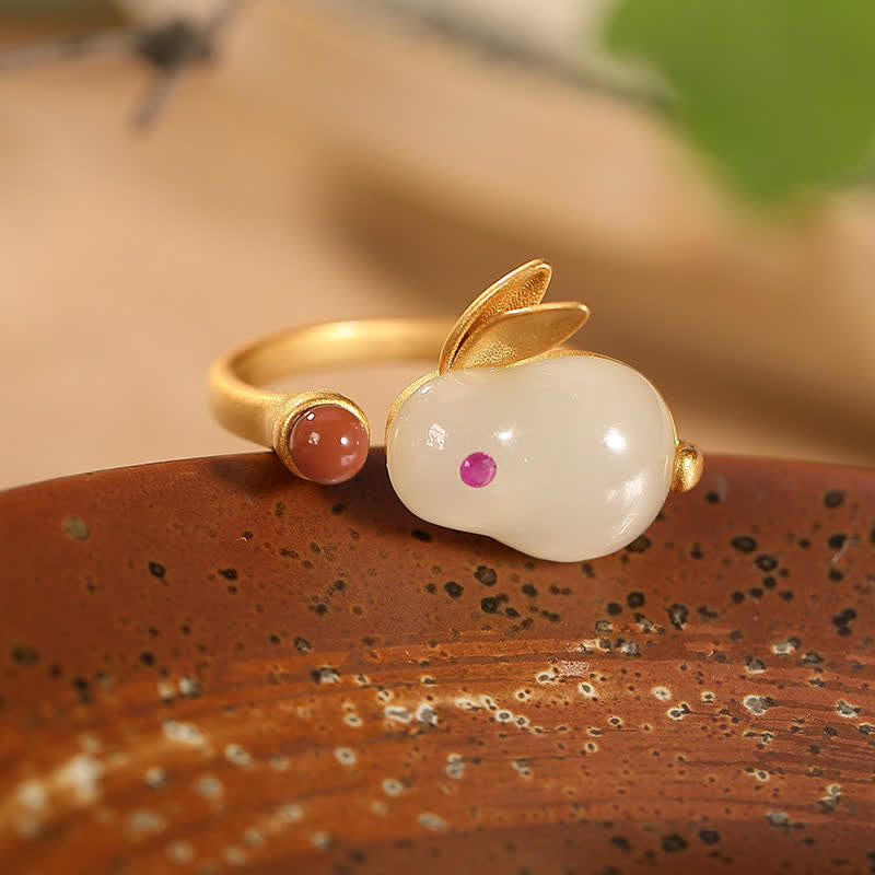 925 Sterling Silver Year of the Rabbit Hetian Jade Luck Ring Earrings Necklace Pendant