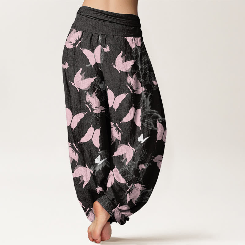 Casual Flying Butterfly Leaf Pattern Women's Elastic Waist Harem Pants