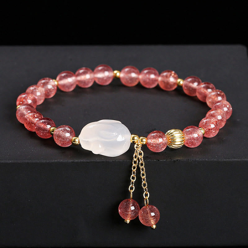 Natural Strawberry Quartz Agate Rabbit Healing Bracelet