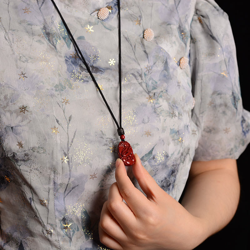 Chinese Zodiac Black Rope Cinnabar Calm Necklace Pendant