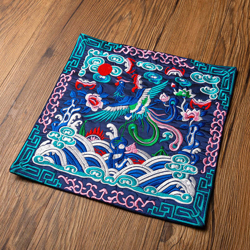 Phoenix Dragon Kirin Embroidery Cup Mat Pad Tea Cup Coaster Kung Fu Tea Mat