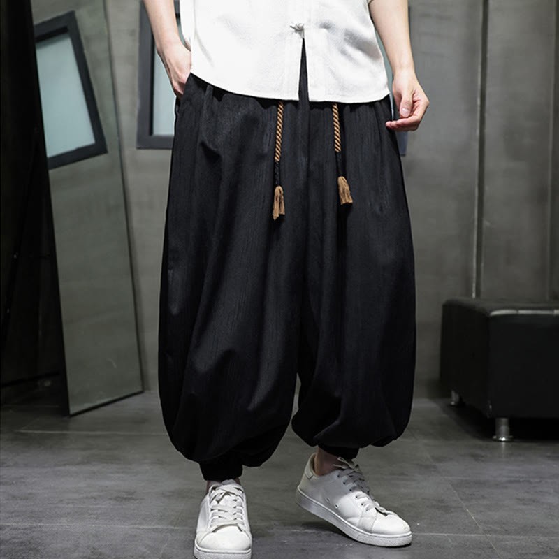 Solid Color Corduroy Drawstring Thermal Men's Harem Pants With Pockets
